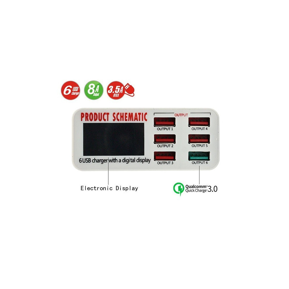 Cargador USB con 6 puertos de carga rápida y pantalla LCD