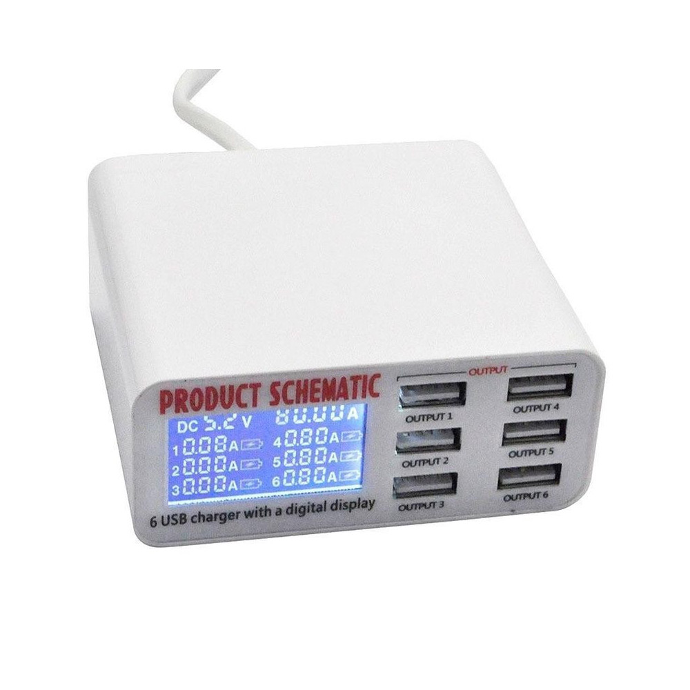 Cargador USB portatil Multi Puerto USB cargador rapido 6 puertos USB cargador rapido con pantalla LCD