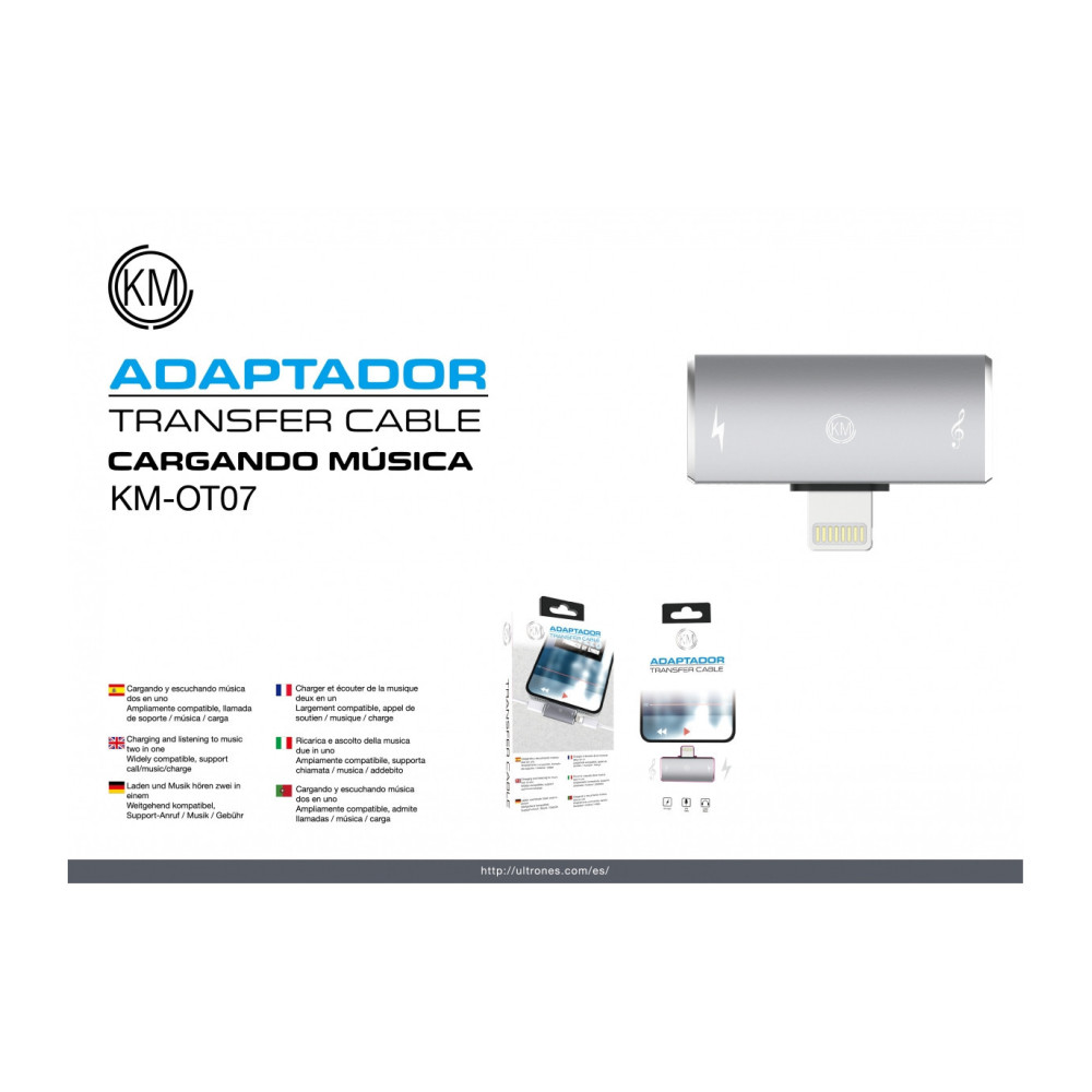 ADAPTADOR LIGHTNING MACHO A HEMBRA LIGHTNING AUDIO/CARGA [KM-OT07]  Rojo