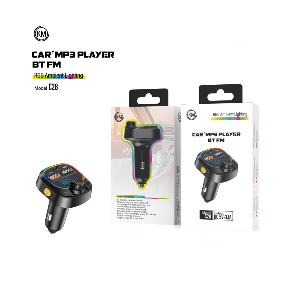 TRANSMISOR FM BLUETOOTH PARA COCHE MP3 [KM-C28]