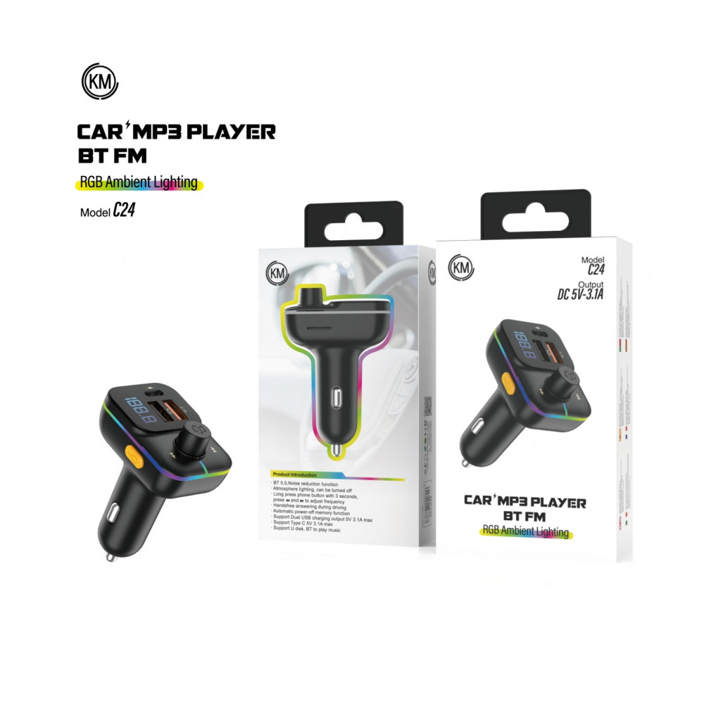 TRANSMISOR FM BLUETOOTH PARA COCHE MP3 [KM-C24 ]