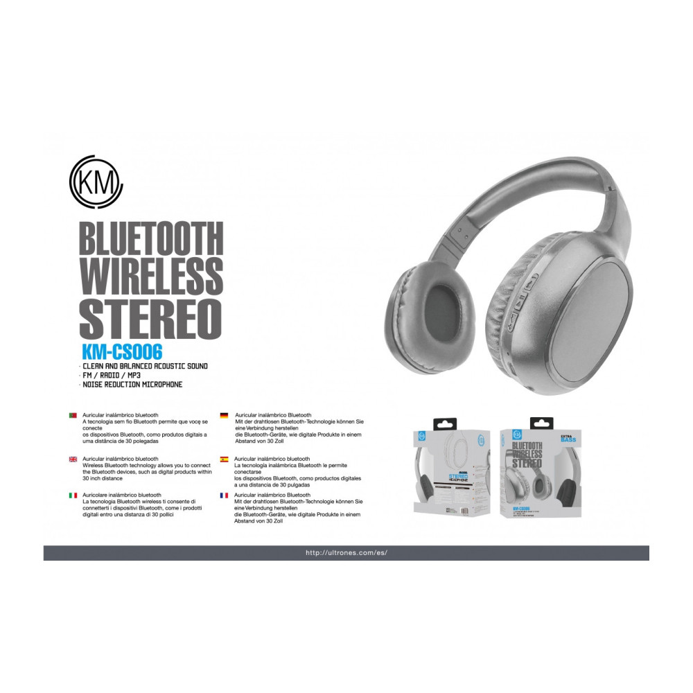 KM-CS006 AURICULARES BLUETOOTH DIADEMAS [GRIS]