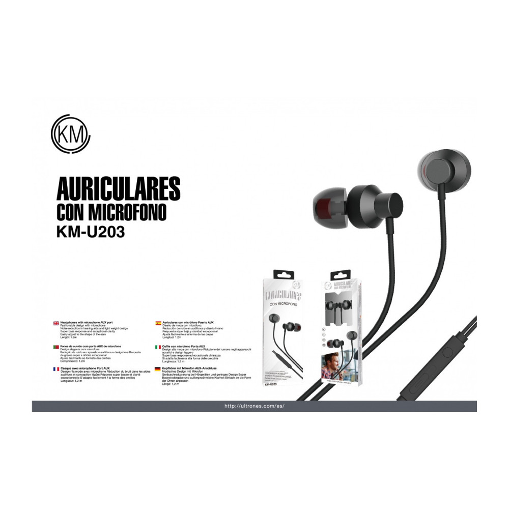 KM-U203 AURICULARES IN-EAR CABLE JACK 3.5MM [NEGRO]