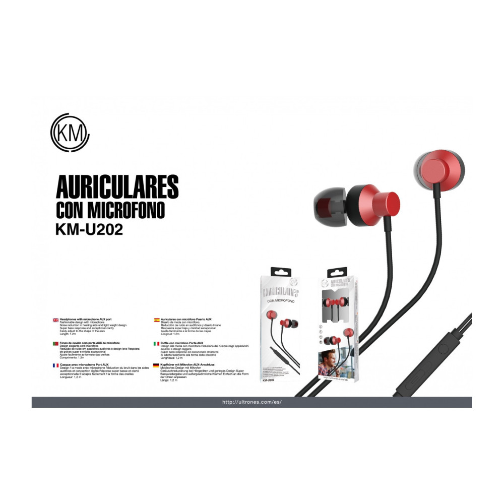 KM-U202 AURICULARES IN-EAR CABLE JACK 3.5MM [ROJO]