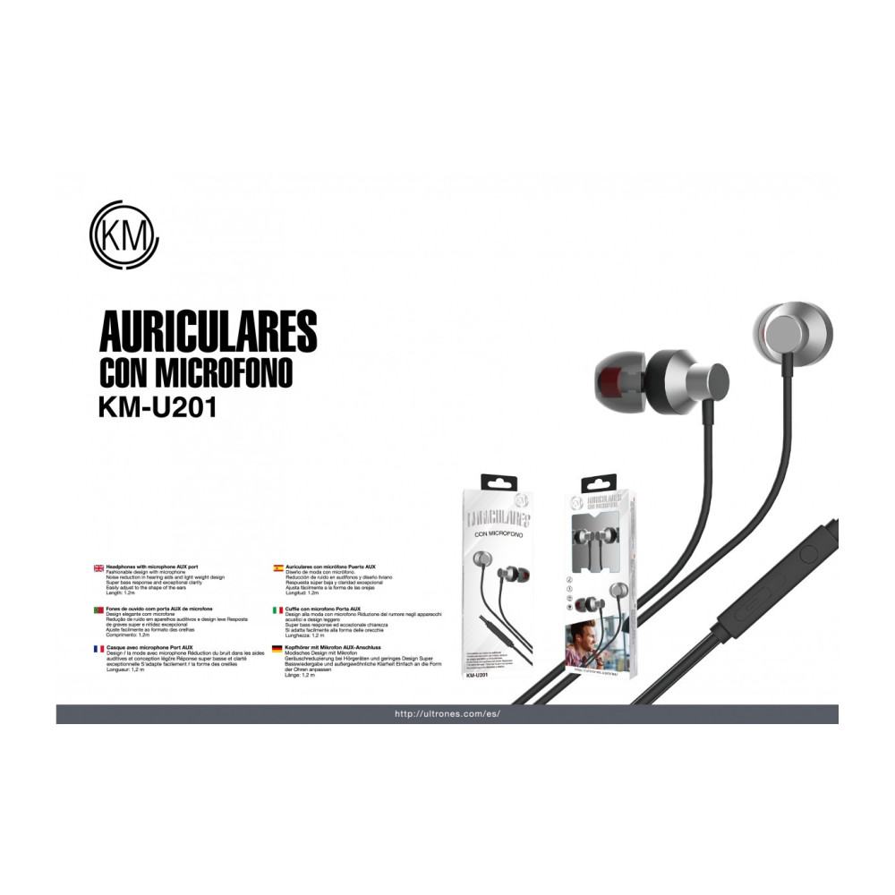 KM-U201 AURICULARES IN-EAR CABLE JACK 3.5MM [PLATA]