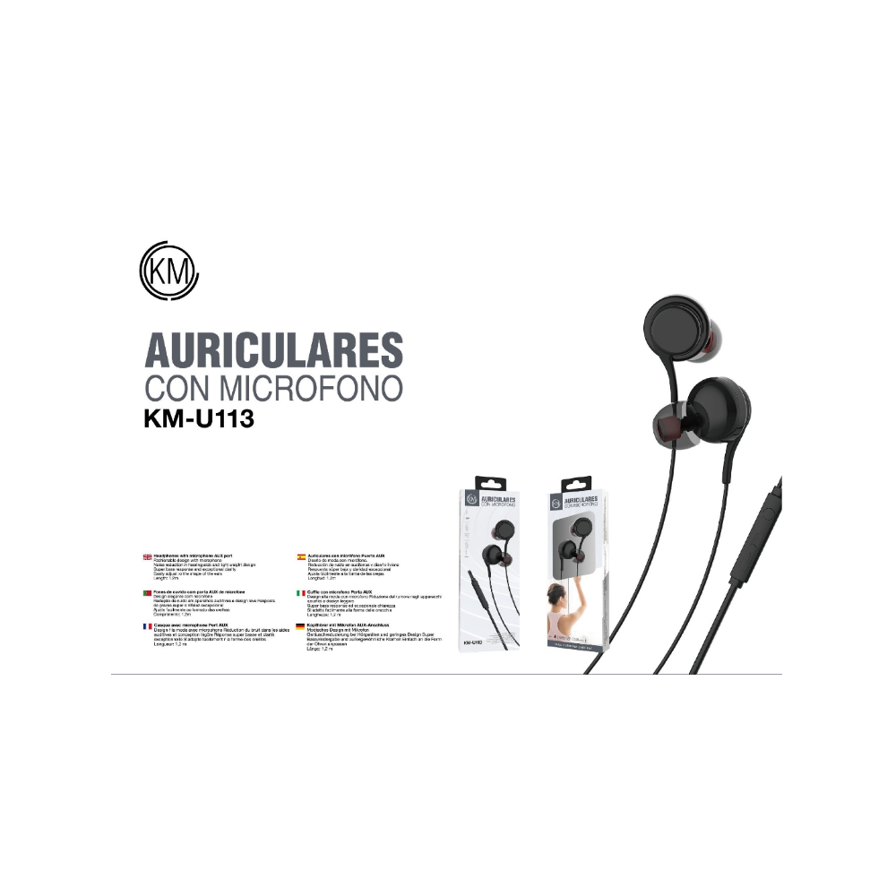 KM-U113 AURICULARES IN-EAR CABLE JACK 3.5MM [NEGRO]