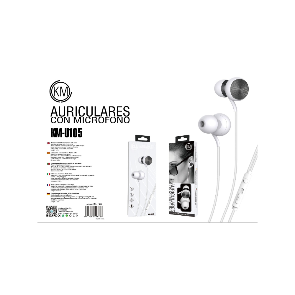 KM-U105 AURICULARES IN-EAR CABLE JACK 3.5MM [NEGRO]