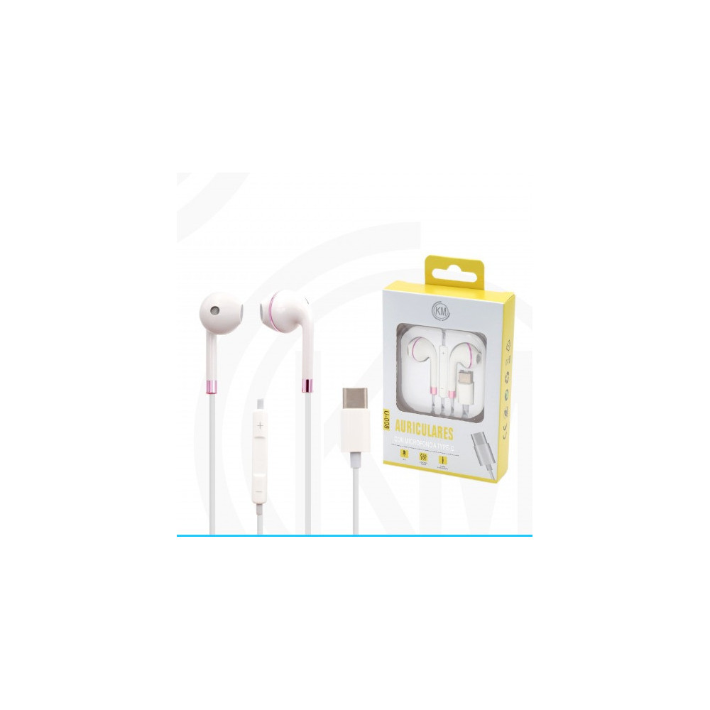 KM-U008 AURICULARES CABLE TYPE-C Rosa Mate(Funciona Para Version Vieja)