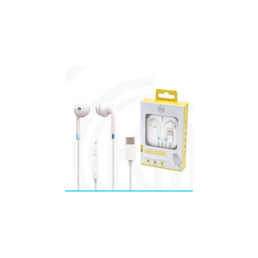 KM-U008 AURICULARES CABLE TYPE-C Azul(Funciona Para Version Vieja)