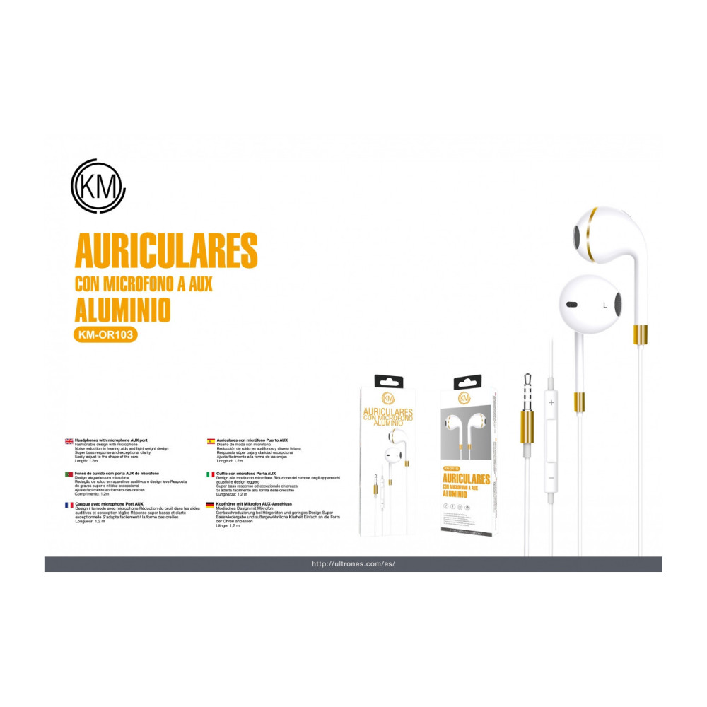 KM-OR103 AURICULARES CABLE JACK 3.5MM [DORADO]