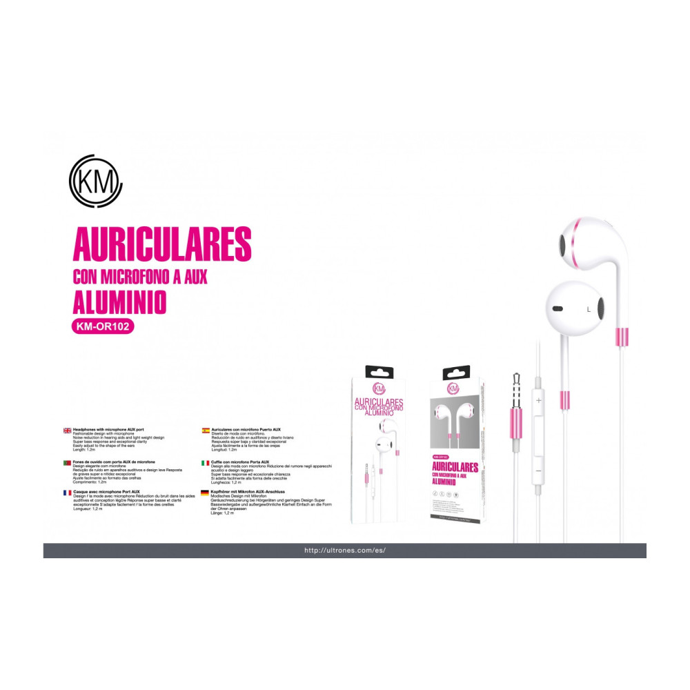 KM-OR102 AURICULARES CABLE JACK 3.5MM [ROSA]