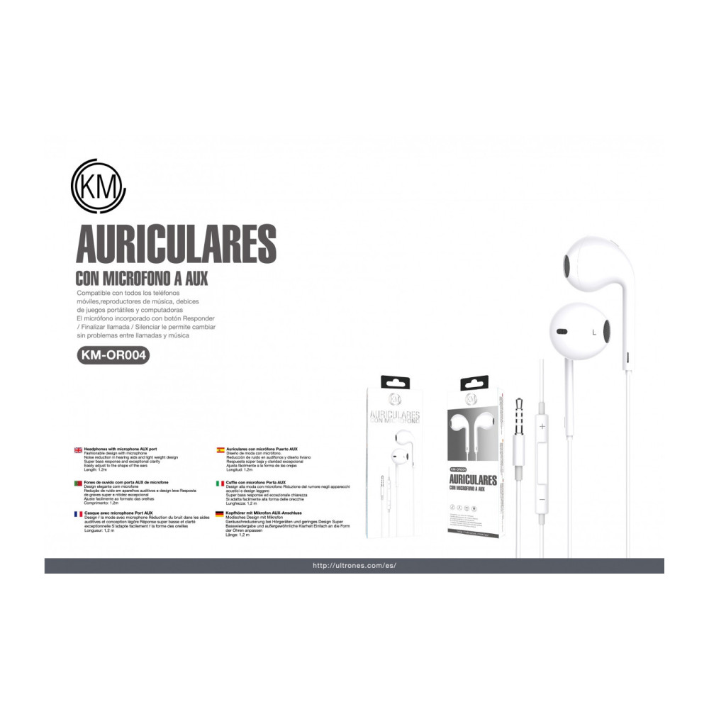 KM-OR004 AURICULARES CABLE JACK 3.5MM [BLANCO]