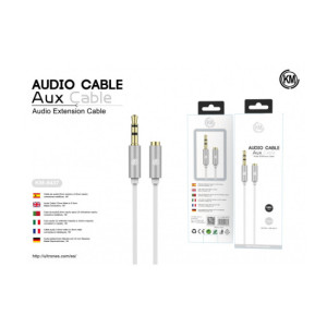 KM-8437 CABLE AUDIO JACK 3.5MM 3PIN MACHO A HEMBRA TPE [BLANCO]