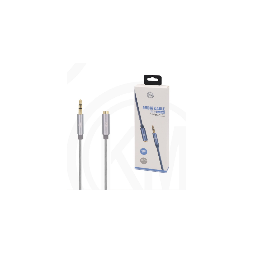 KM-8423 CABLE AUDIO JACK 3.5MM 3PIN MACHO A HEMBRA NYLON [PLATA]