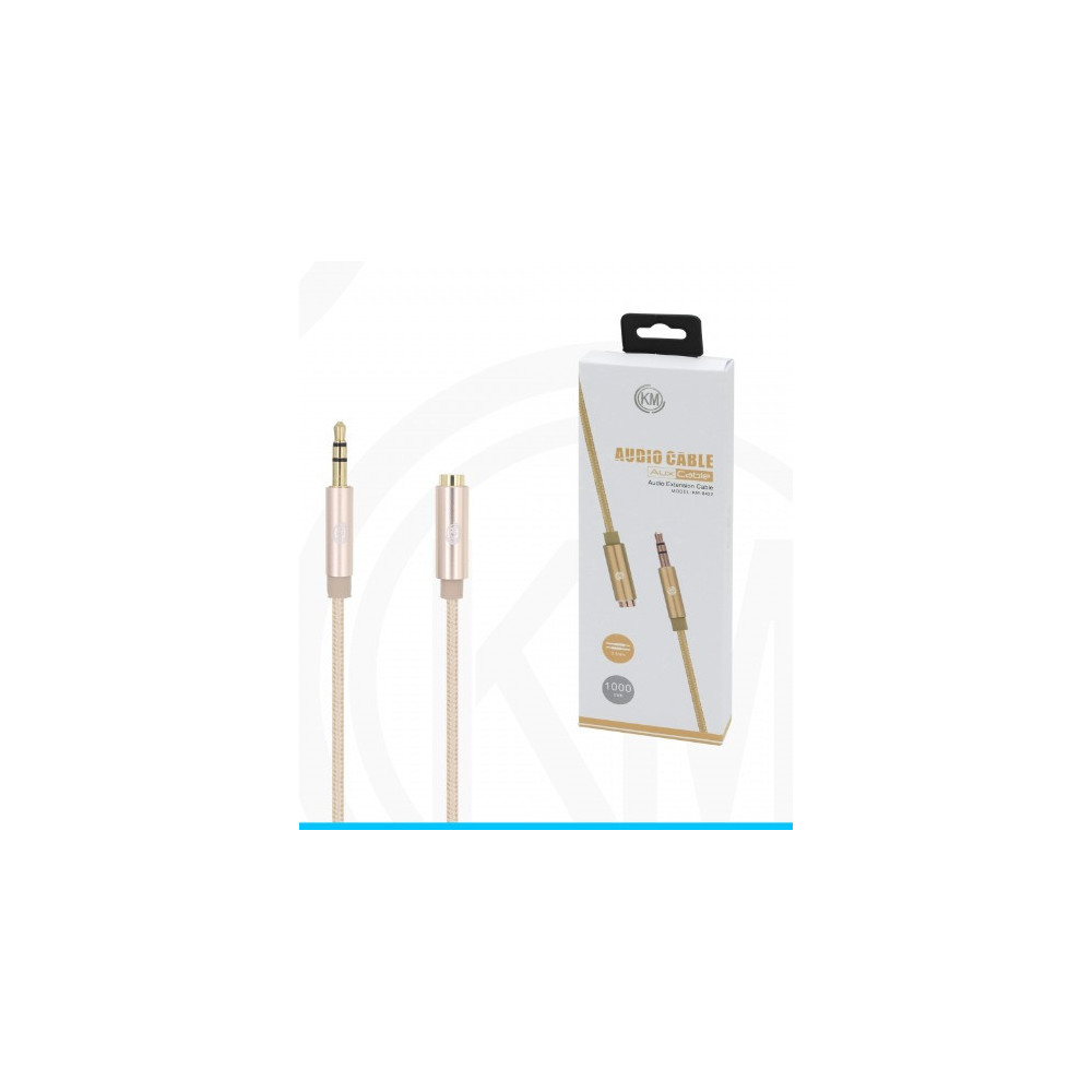 KM-8422 CABLE AUDIO JACK 3.5MM 3PIN MACHO A HEMBRA NYLON [DORADO]