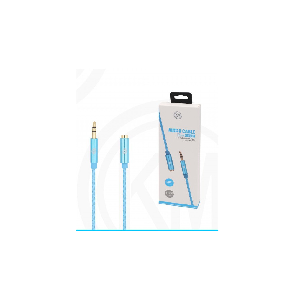 KM-8421 CABLE AUDIO JACK 3.5MM 3PIN MACHO A HEMBRA NYLON [AZUL]
