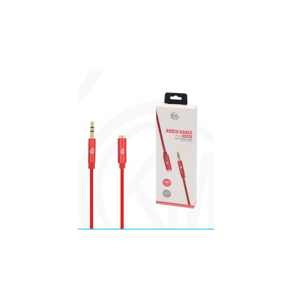 KM-8420 CABLE AUDIO JACK 3.5MM 3PIN MACHO A HEMBRA NYLON [ROJO]