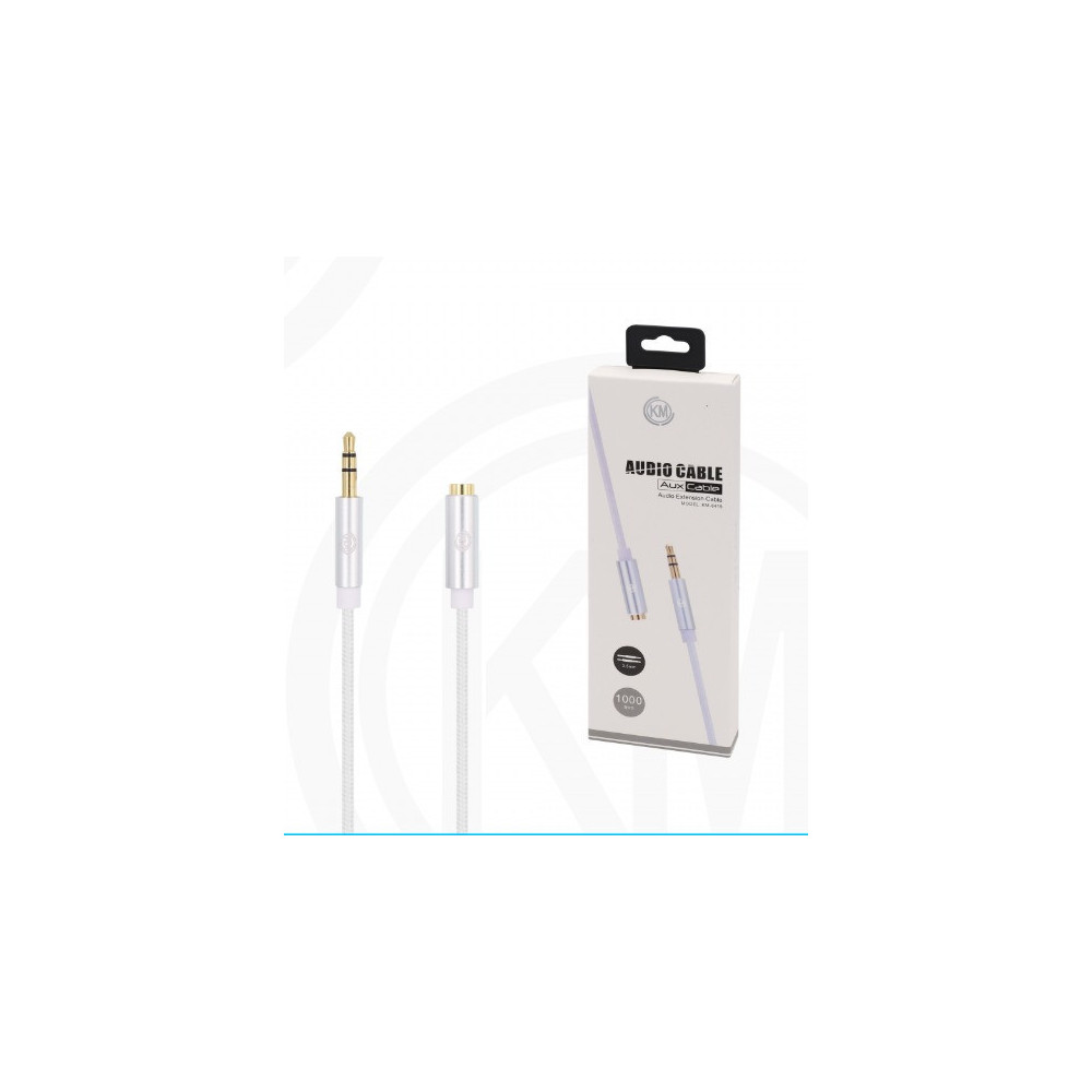 KM-8419 CABLE AUDIO JACK 3.5MM 3PIN MACHO A HEMBRA NYLON [BLANCO]