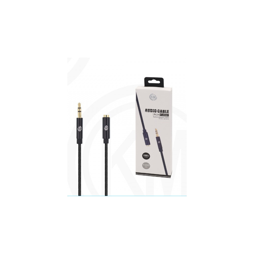 KM-8418 CABLE AUDIO JACK 3.5MM 3PIN MACHO A HEMBRA NYLON [NEGRO]