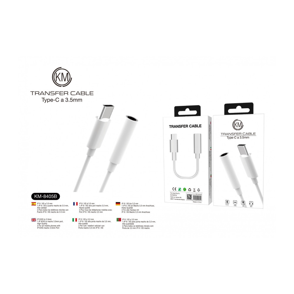 KM-8405B ADAPTADOR CABLE TYPE-C MACHO A HEMBRA JACK 3.5MM 4PIN