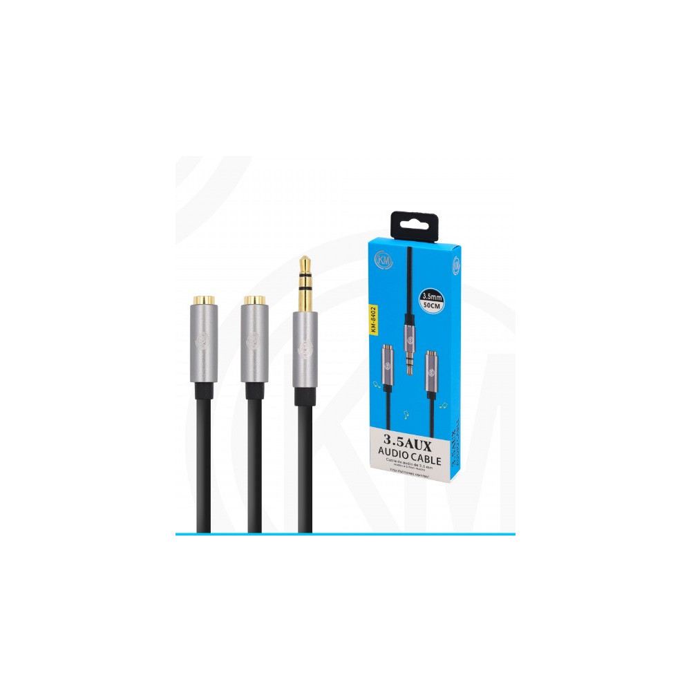 KM-8402 CABLE AUDIO JACK 3.5MM 3PIN MACHO A 2*HEMBRA 50CM