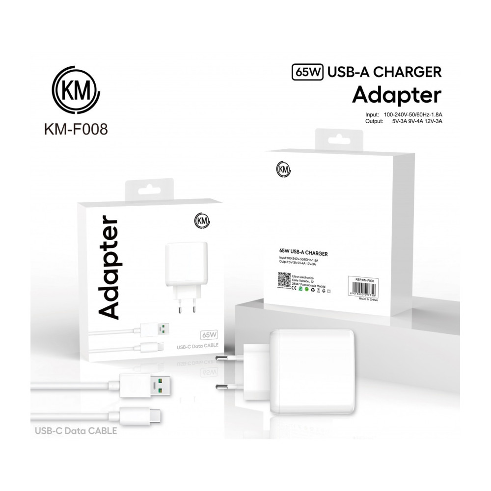 KM-F008 CARGADOR PARED 65W CABLE TYPE-C SOLO PARA OPPO
