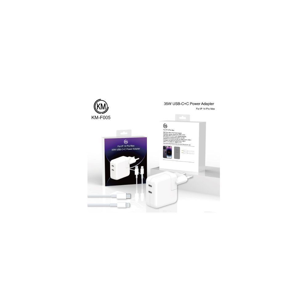 KM-F005 CARGADOR PARED 35W PUERTO_C+C CABLE TYPE-C A LIGHTNING