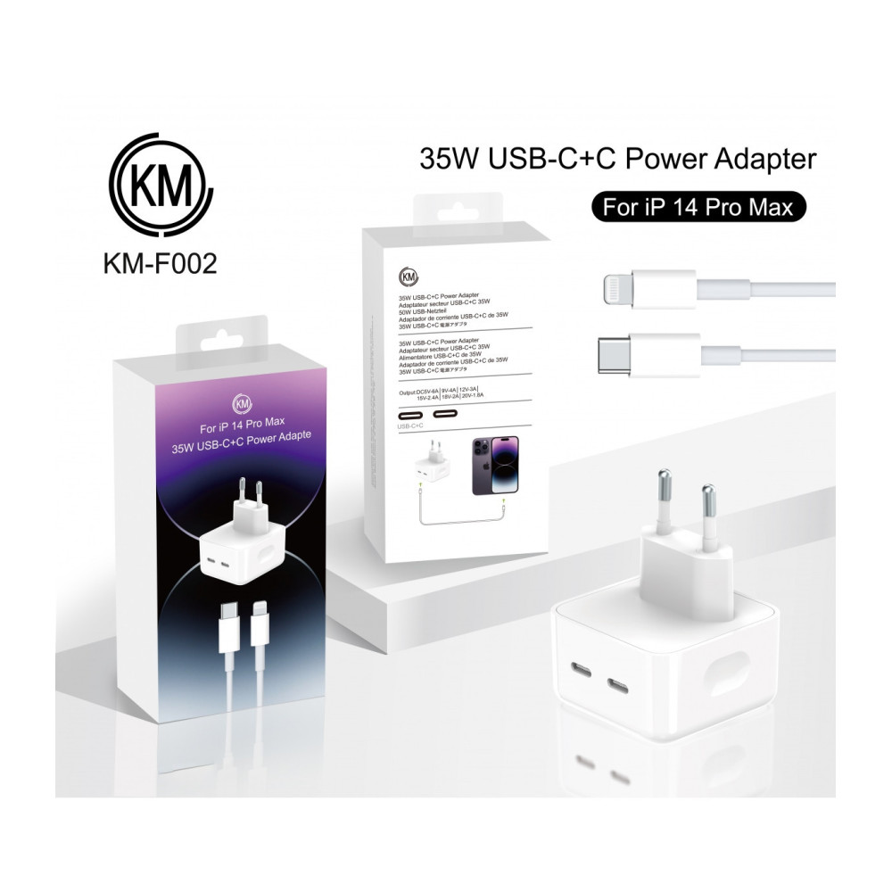 KM-F002 CARGADOR PARED 35W PUERTO_C+C CABLE TYPE-C A LIGHTNING