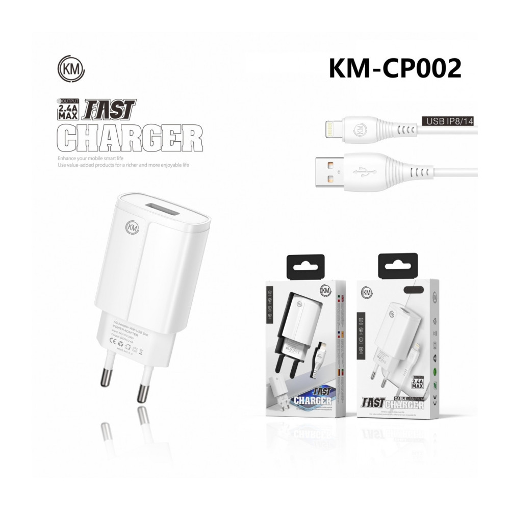KM-CP002 CARGADOR PARED 2.4A 1*PUERTO_A CABLE LIGHTNING