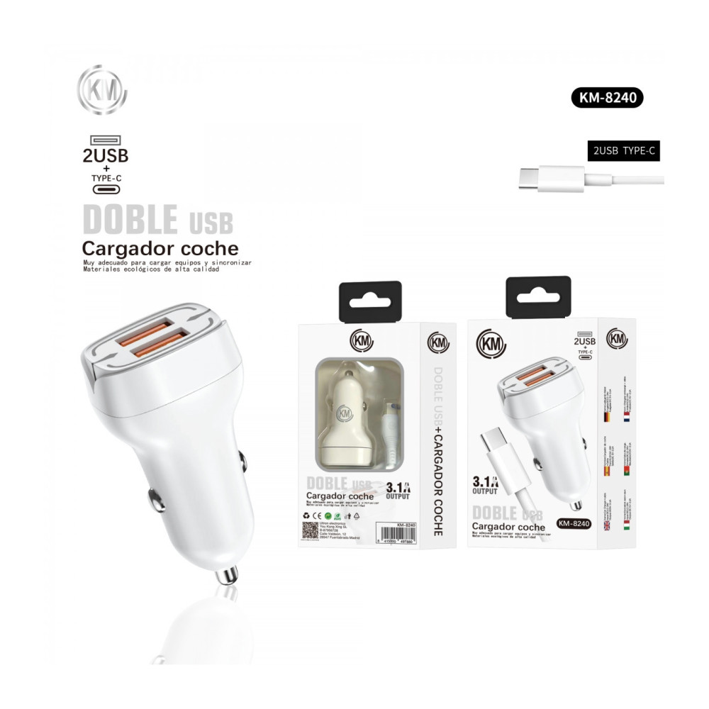 KM-8240 CARGADOR COCHE CABLE TYPE-C
