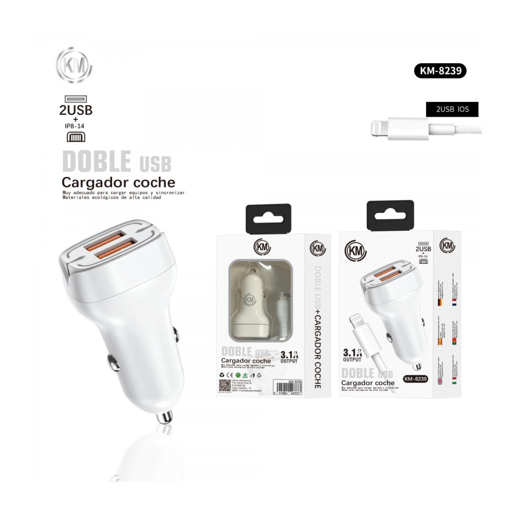 KM-8239 CARGADOR COCHE 3.1A CABLE LIGHTNING