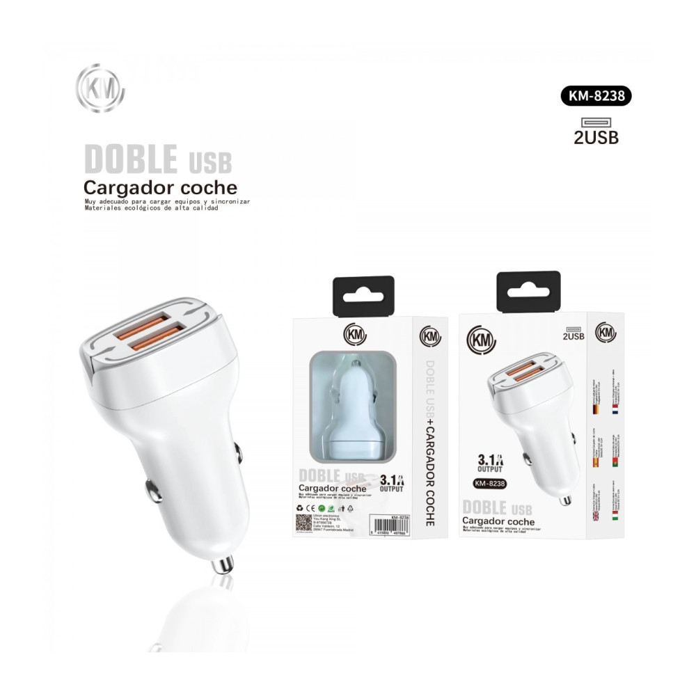 KM-8238B CARGADOR COCHE 3.1A SIN CABLE