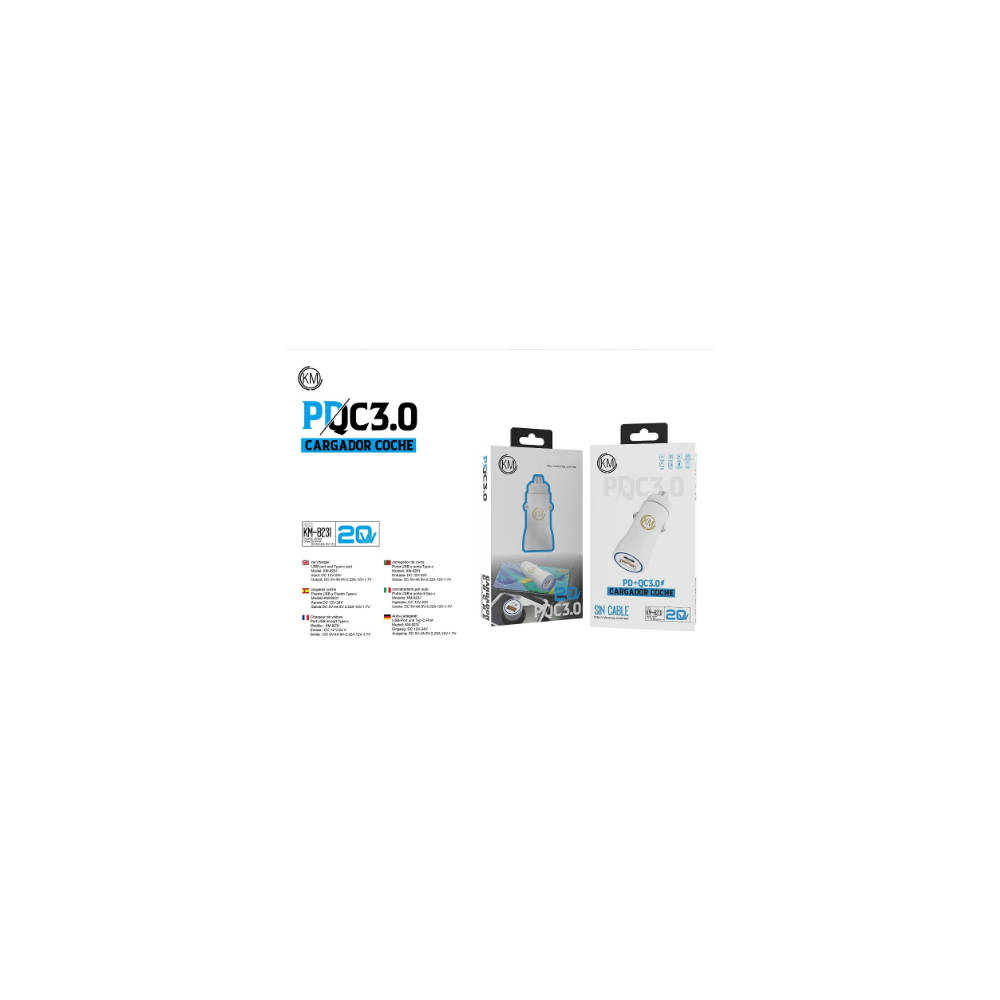 KM-8231 CARGADOR COCHE 20W SIN CABLE [BLANCO]