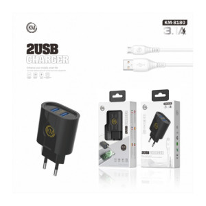 KM-8180 CARGADOR PARED 3.1A CABLE MICRO-USB