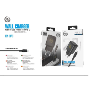 KM-8178 CARGADOR PARED 20W CABLE MICRO-USB [NEGRO]
