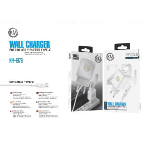 KM-8176 CARGADOR PARED 20W PUERTO_A+C CABLE TYPE-C [BLANCO]