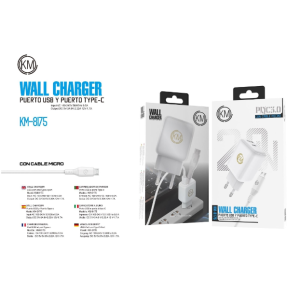 KM-8175 CARGADOR PARED 20W CABLE MICRO-USB [BLANCO]