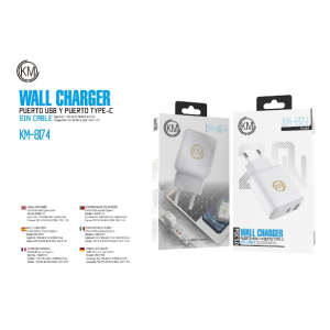 KM-8174 CARGADOR PARED 20W PUERTO_A+C SIN CABLE [BLANCO]
