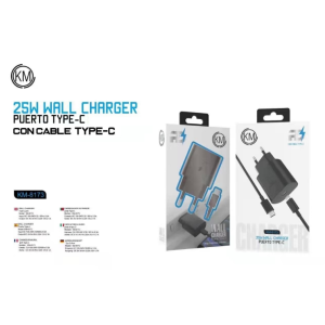 KM-8173 CARGADOR PARED 25W CABLE TYPE-C [NEGRO]