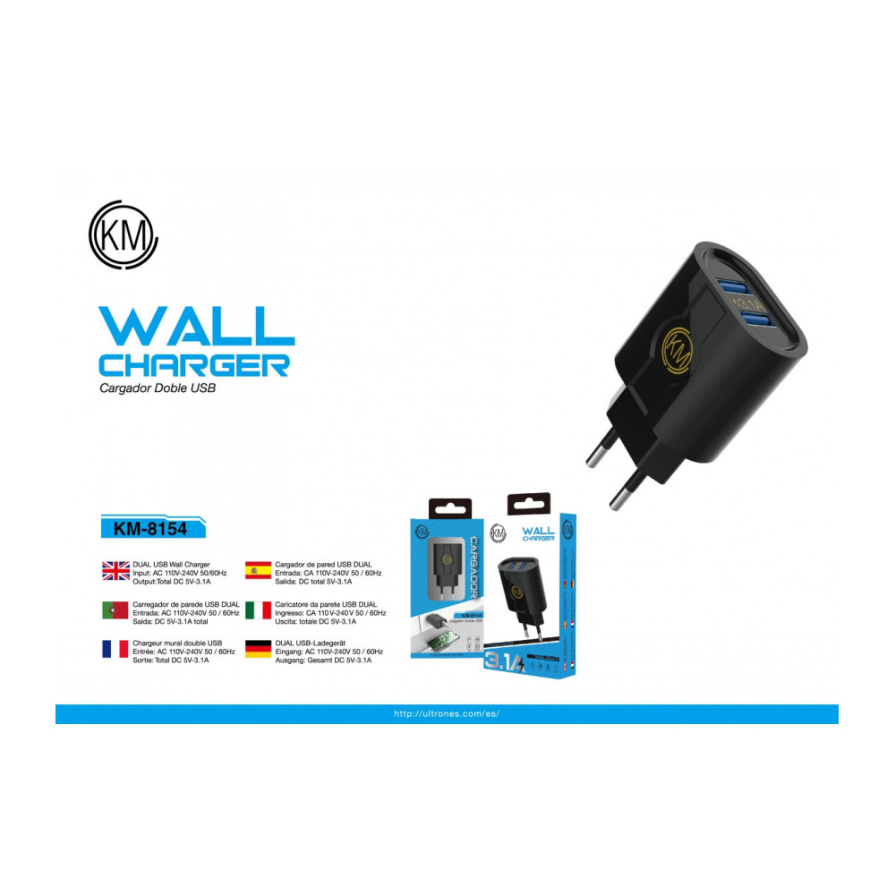 KM-8154 CARGADOR PARED SIN CABLE [NEGRO]