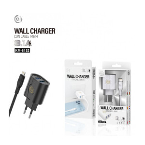 KM-8152 CARGADOR PARED 3.1A CABLE LIGHTNING [BLANCO]