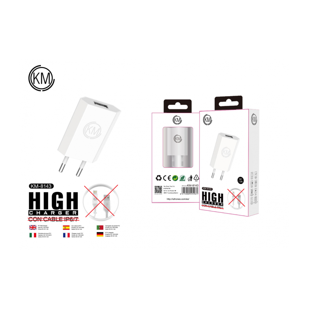 KM-8143 CARGADOR PARED 1A SIN CABLE