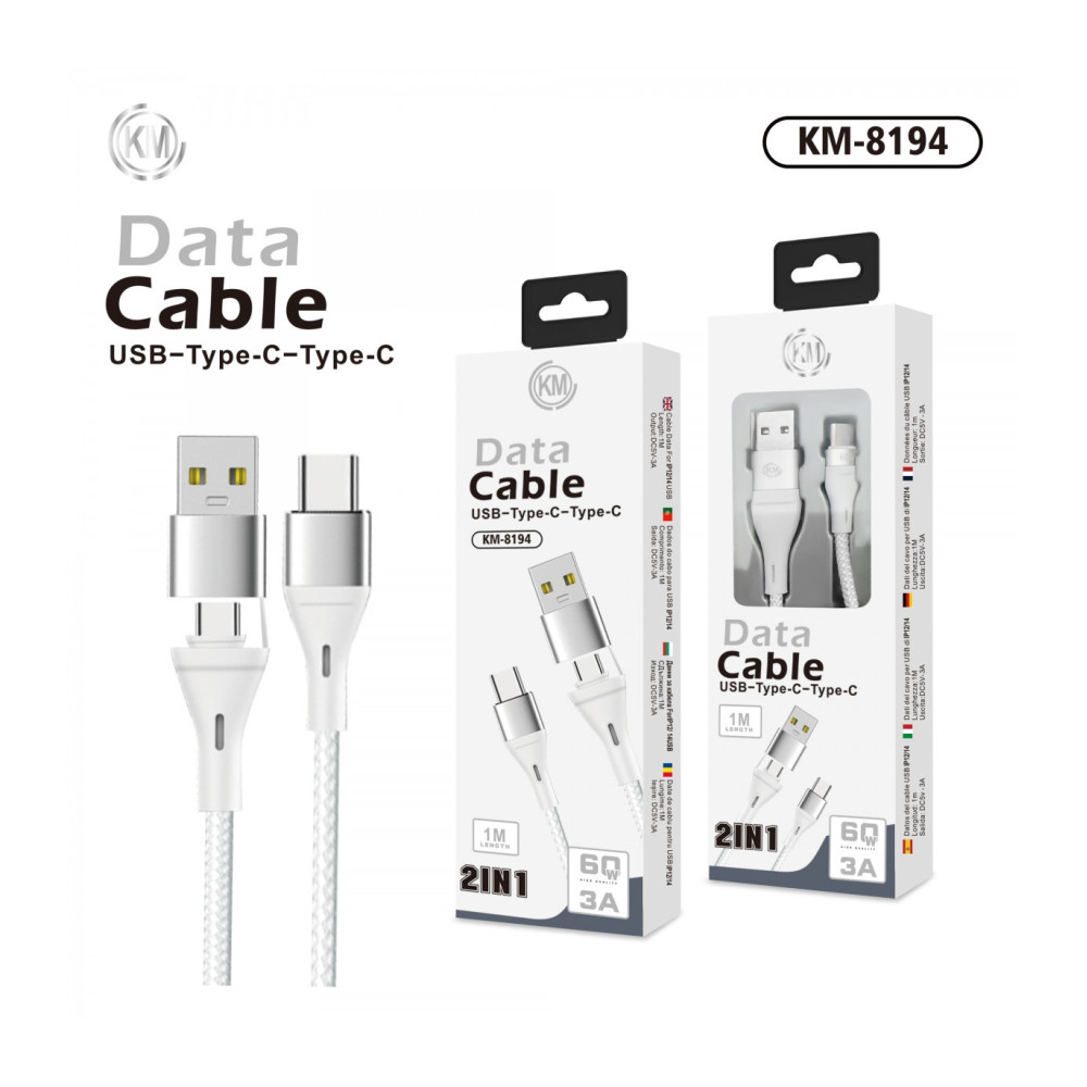 KM-8194 CABLE 2-IN-1 USB/TYPE-C A TYPE-C [BLANCO]