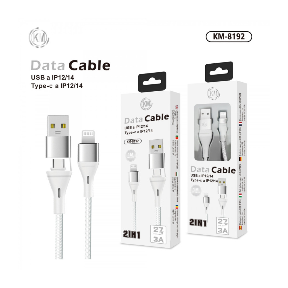 KM-8192 CABLE 2-IN-1 USB/TYPE-C A LIGHTNING [BLANCO]
