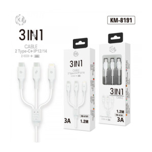 KM-8191 CABLE 3-IN-1 TYPE-C*2 LIGHTNING*1