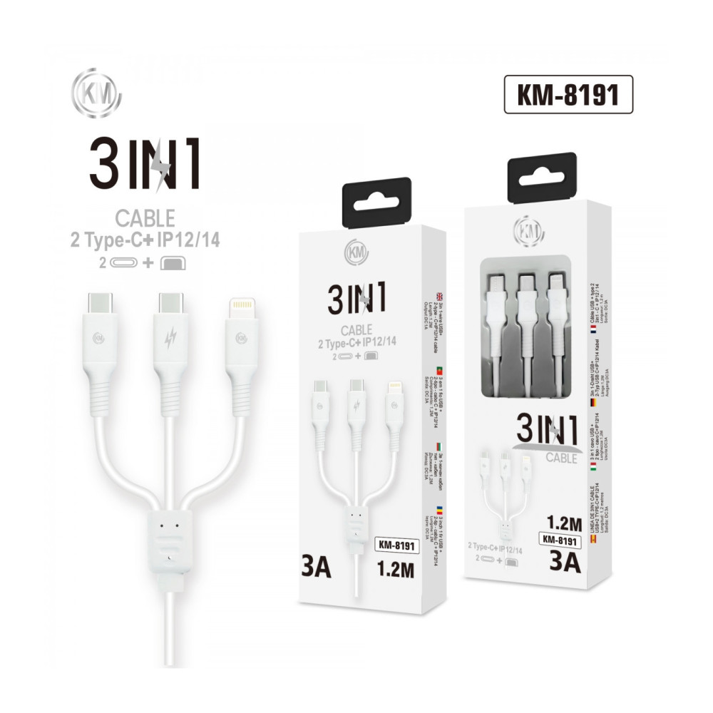 KM-8191 CABLE 3-IN-1 TYPE-C*2 LIGHTNING*1