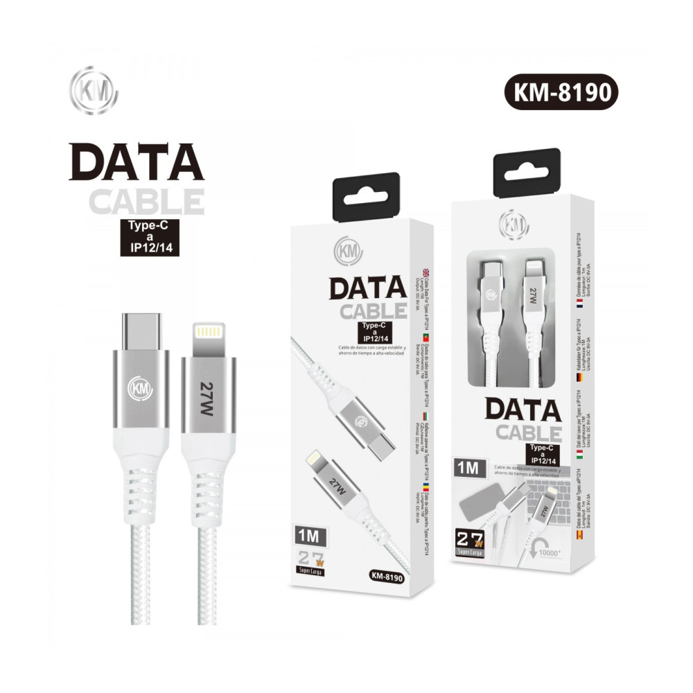 KM-8190 CABLE 27W TYPE-C A LIGHTNING [BLANCO]