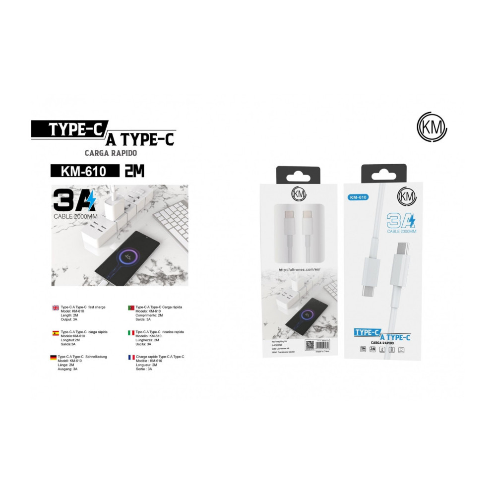 KM-610 CABLE TYPE-C A TYPE-C 2M 3A