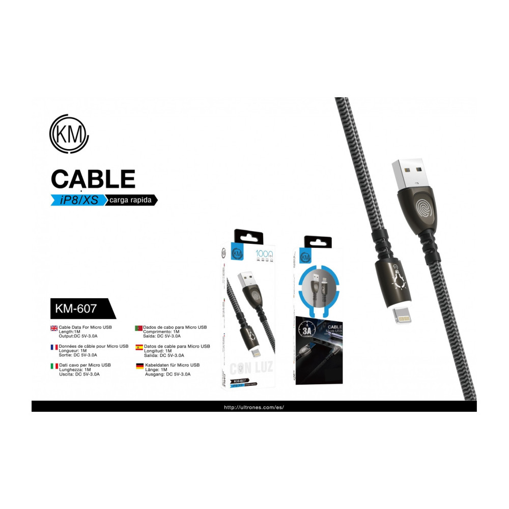 KM-607 CABLE LIGHTNING ZINC LUZ TACTIL 3A