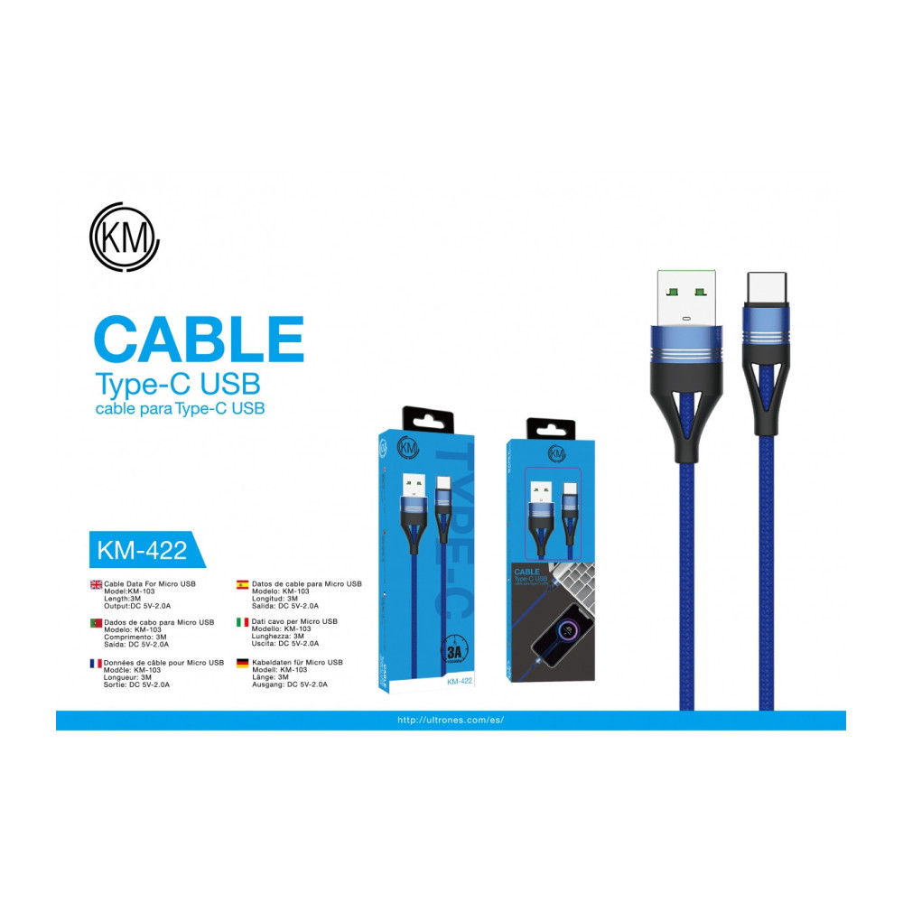 KM-422 CABLE TYPE-C TRENZADO NYLON [AZUL]
